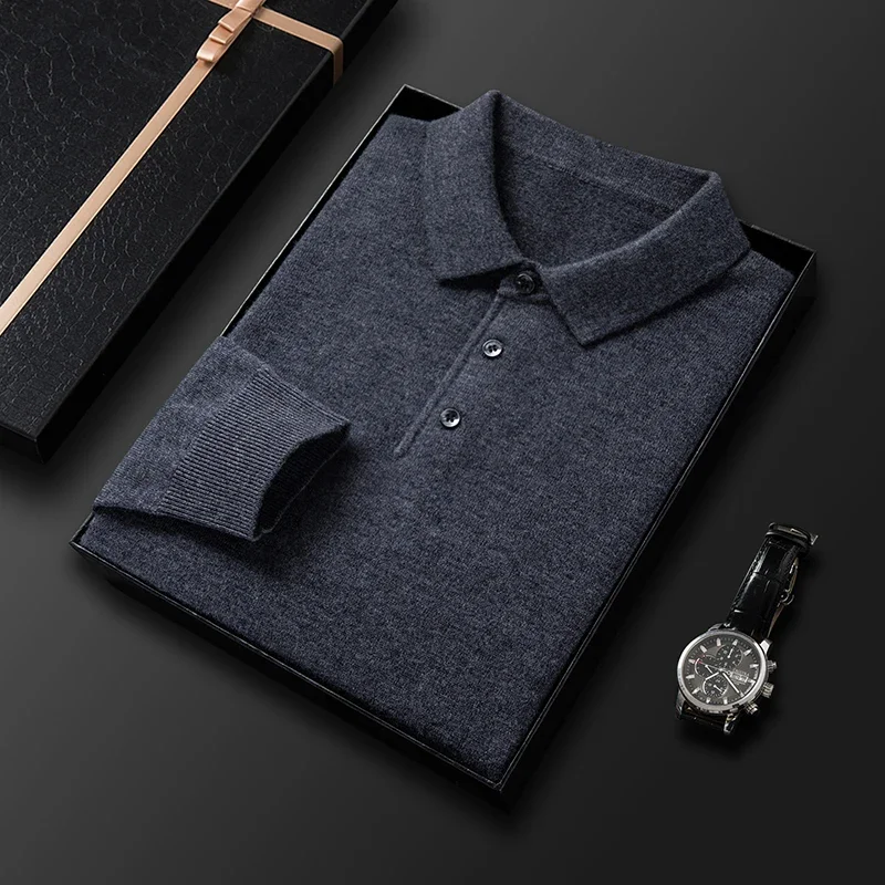 100% Wool Fashion Polo Sweater Men Top 2024 Winter Men Clothers Swethers Clothing Luxury Korean Vintage Simple Knitted Pullover 4
