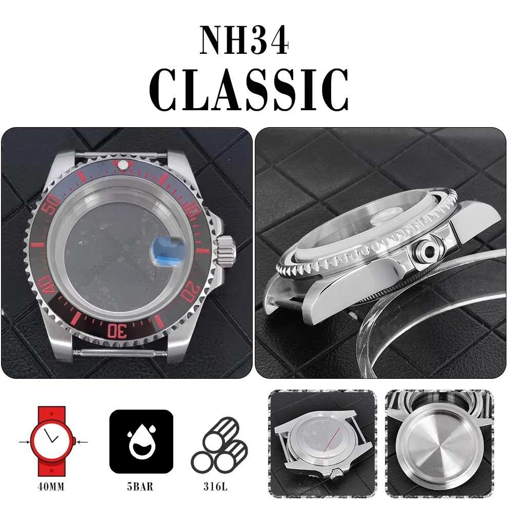 

Modified watch: stainless steel, water ghost, transparent bottom case, bezel opening, sapphire glass magnifying glass, suitable
