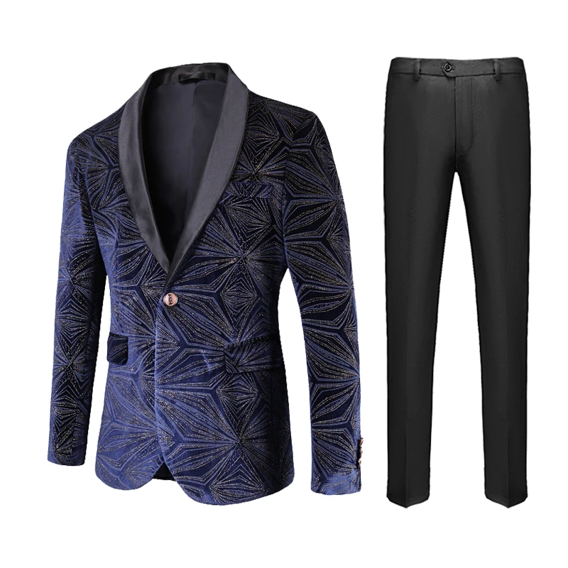 

2023High Quality Men (suit + Trousers) Fashion Handsome Trend Business Casual Banquet Fireworks Hot Gold Two-piece Dress Regular