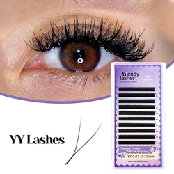 Wendy Lashes YY Shape Automatic Flowering Eyelash Extensions - Multi-Dimensional Premade Black Lashes Supplies - Mix(8-14) (12 Rows 2D YY)