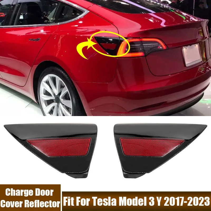 

Auto Tail Light Charge Cover Reflective Strips Fit For Tesla Model 3 Y 2017-2023 Charging Port Cover Reflector Car Accessories