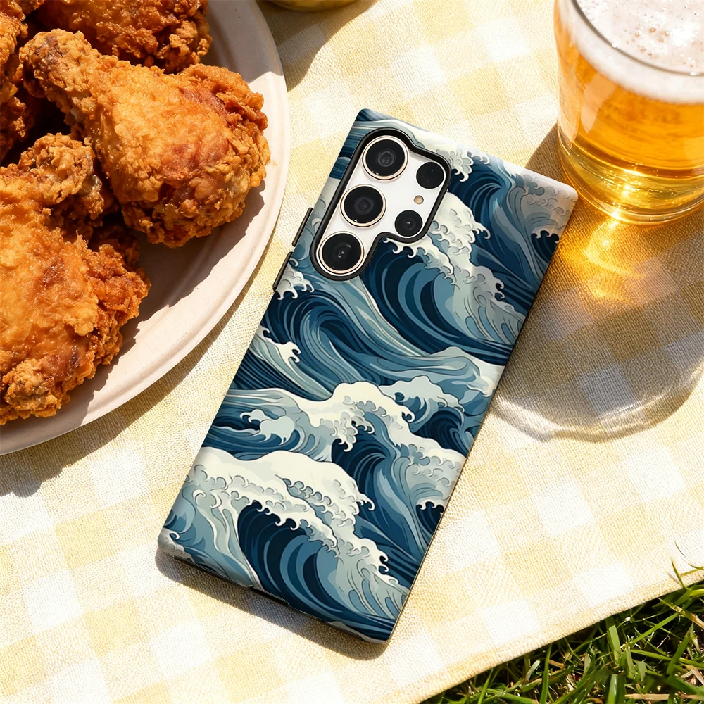 Glossy Ocean Wave Pattern Double-Layer Phone Case