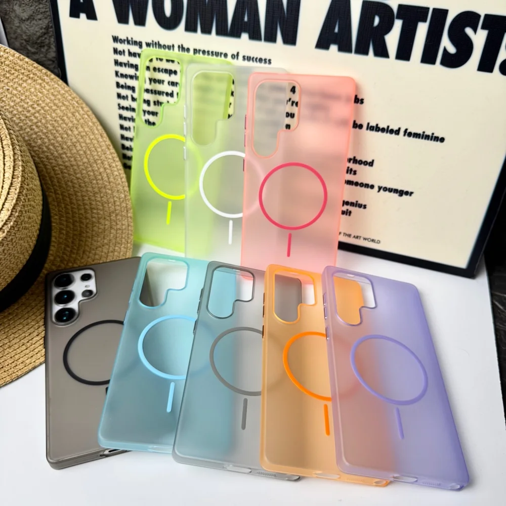 Translucent Matte Magnetic Shockproof Phone Case with Wireless Charging Compatibility