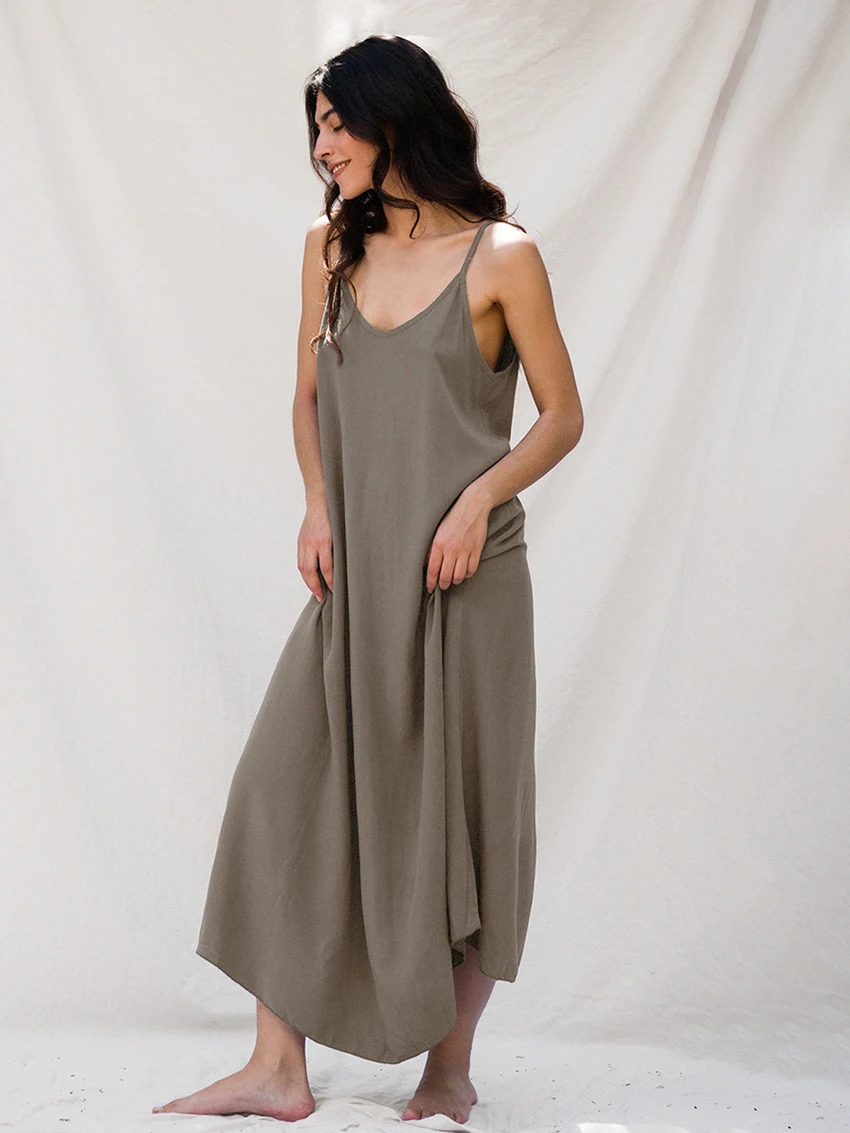 Marthaqiqi Loose Home Clothes For Women Sexy Spaghetti Strap Sleepwear Backless Nightgowns Ankle-Length Dress Ladies Nightwear