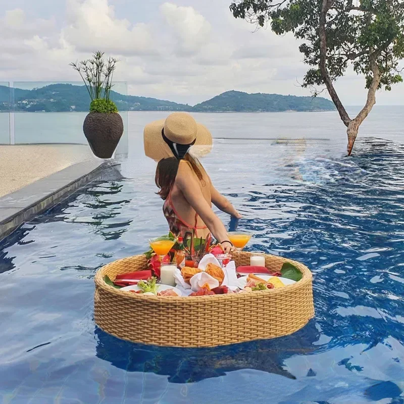 Swimming Pool Floating Breakfast Tray Water Rattan Basket Wedding Photography Photo Props Tray For Decorationins Net Red 5