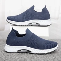 Solid Fashion Knitting Casual Shoes Men Super Light Breathable Stretch Socks Shoes Sneakers Slip On Tenis Masculino Black Zapato 1