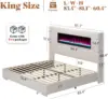 Modern King Size Bed Frame W/Fireplace, Wingback Platform Bed Frame W/60.4“ Extra Tall Headboard,Corduroy Upholstered Bed Frame 2