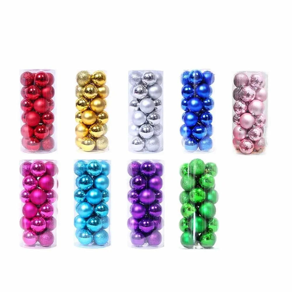 24Pcs 3/5CM Christmas Balls Hang Pendant Plastic Christmas Tree Ornaments New Year Decor Reusable Xmas Tree Baubles Xmas Tree