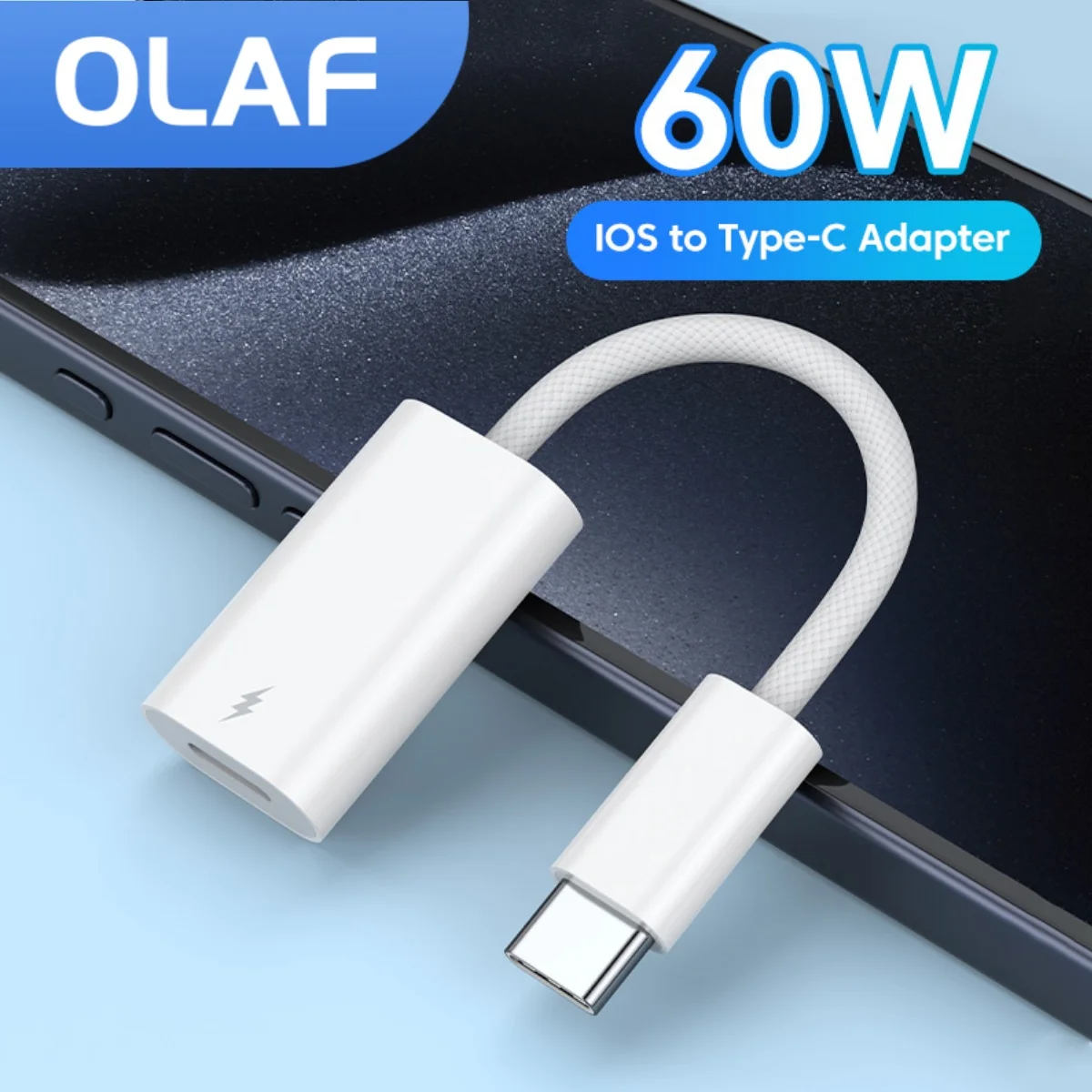 60W Type C Adapter for iPhone 15 Fast File Transfer Lightning Female to Type C Male Connector iPad Tablets
