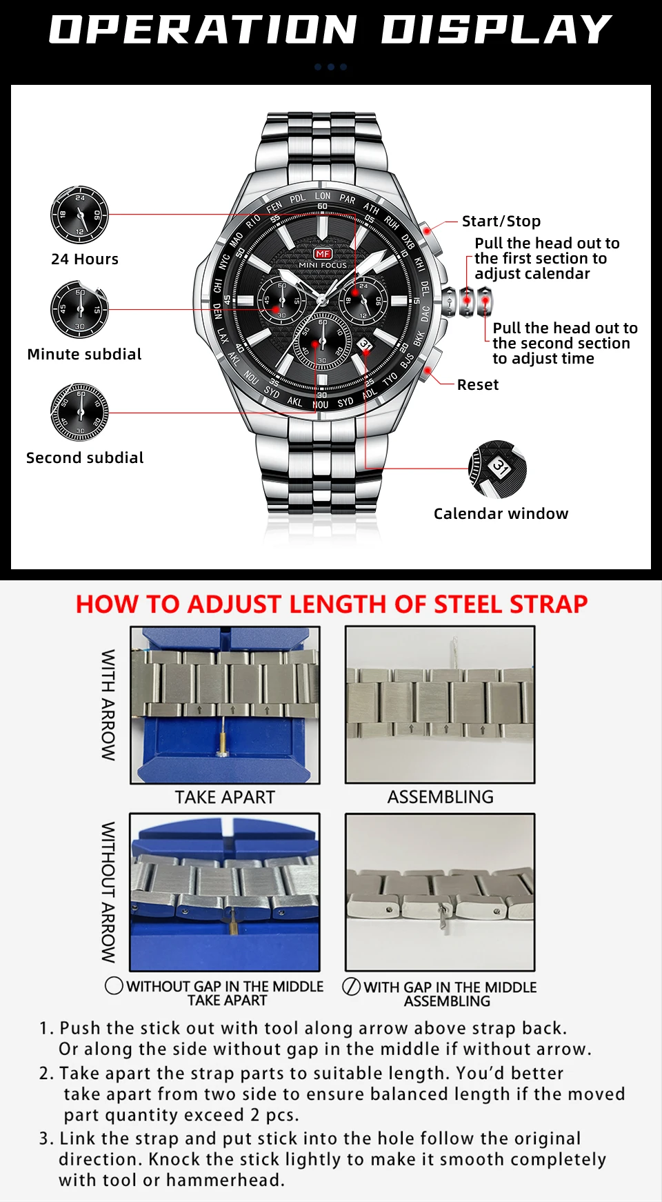 MINI FOCUS Orologio sportivo al quarzo da uomo, multifunzione, con piccoli quadranti, cinturino in acciaio inossidabile, orologi da uomo d'affari, nuovo 0613G_voghion.com