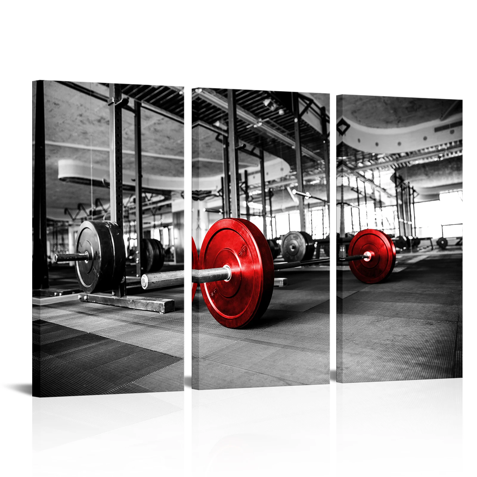

3 Pieces Red and Black Barbell Wall Art Poster Fitness Gym Print Canvas Painting Modern Style Picture Living Room Home Decor