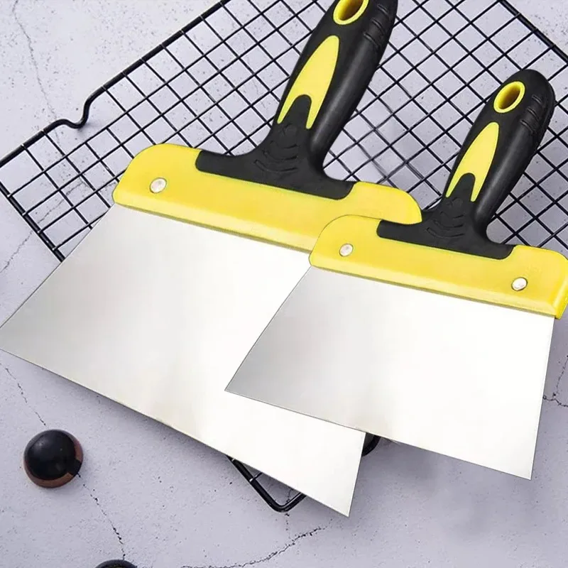 Drywall Spatula Plastering Blade Putty Knife Wall Plastering Trowel Two Tone Handle Scraper Cleaning Shovel Tool Wide Handle Trowel Stainless Steel Dough Scraper Pizza Knife Cake Kitchen