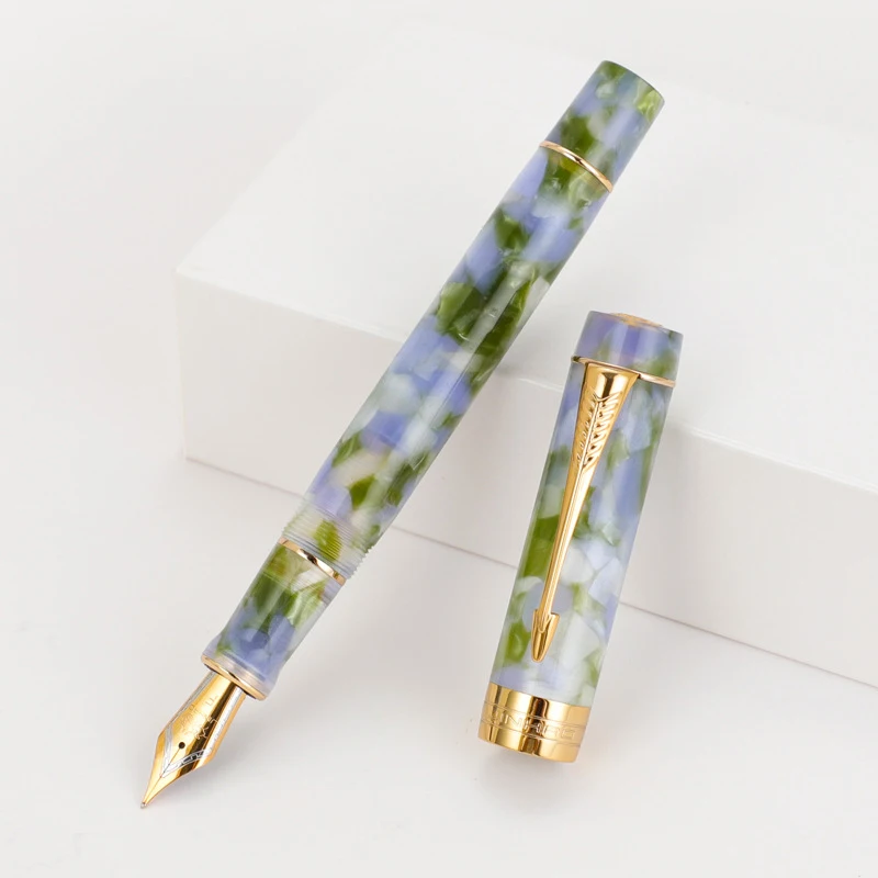 Jinhao 100 Green And Purple Resin Barrel 0.5mm Fine Nib Fountain Pen Gold Trim W/Converter Business Office School Supplies