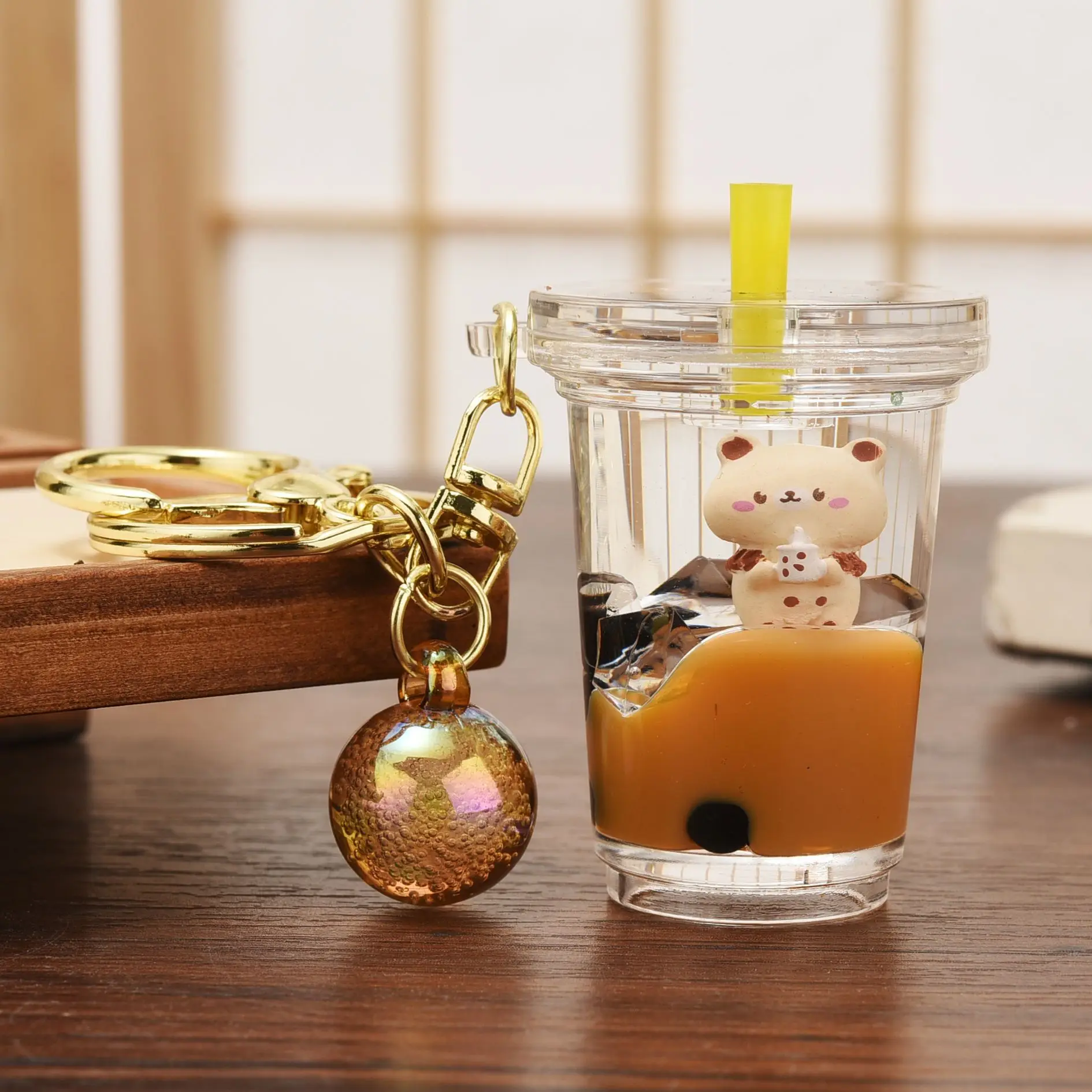 PonPom Cute Bubble Tea Keychain Boba Bear Key Ring Pendant Doll