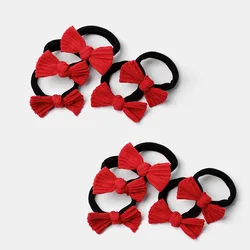 Elegant Red Butterfly Knot Hair Ties - Stylish Elastic Bands (Red bow on black background [10 pieces 1 bag])