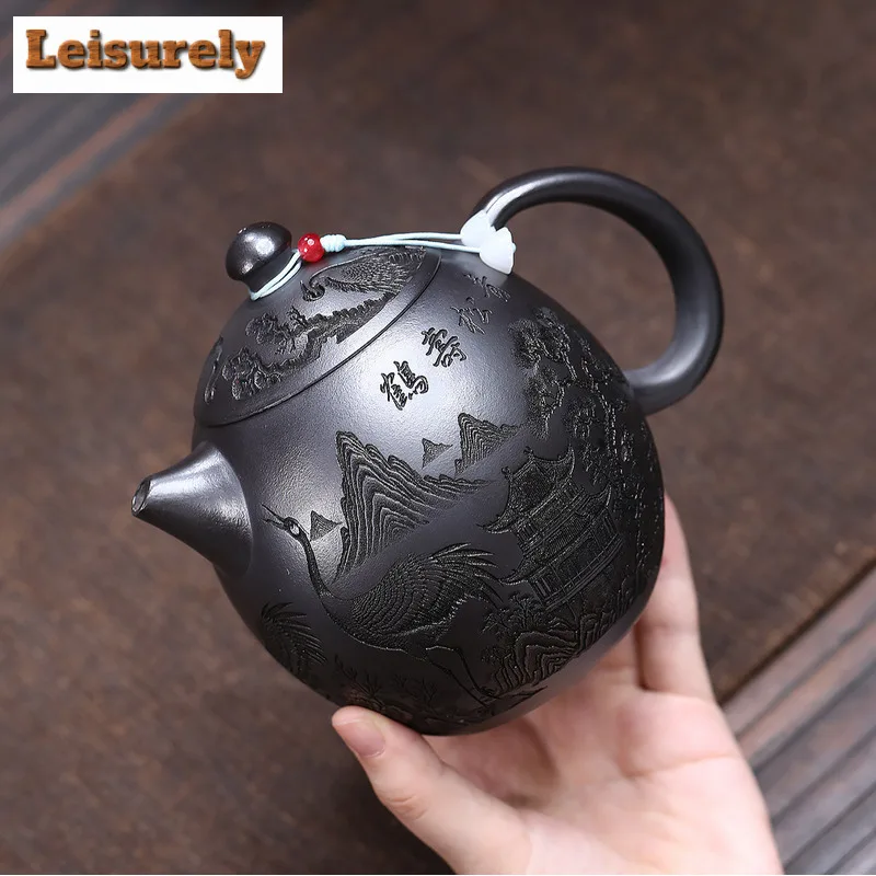 520ml Ancient Yixing Purple Clay Teapots Handmade Dragon Egg Pot Raw Ore Stone Yellow Mud Tea Making Kettle Zisha Tea Set Gift