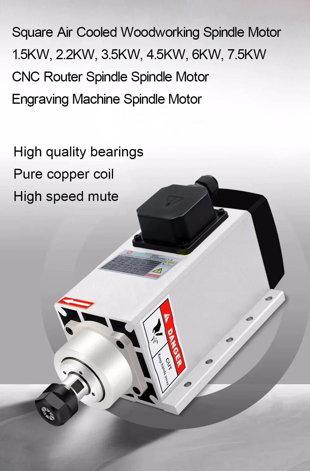 CNC スピンドル モーター水冷 110V 2.2KW 24000RPM 400Hz ER20 コレット -  GDZ80-2.2A|STEPPERONLINE 2.2kw スピンドル 水冷 CNC スピンドルモーター ER20 フライススピンドル AC220v 380v Φ80x215(2.