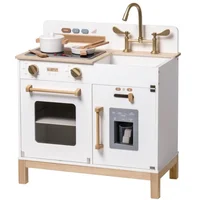 Robotime Play Kitchen for Toddlers Wooden Play Kitchen with Real Lights Sounds Ice Cube Dispenser Gift for Ages 3+ Blue White 1