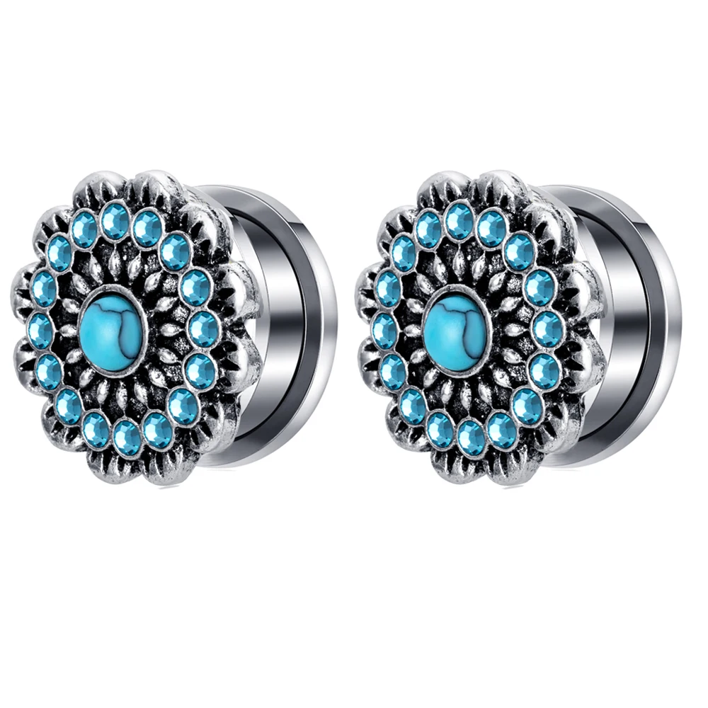 Ear Expander Body Piercing Jewelry 2Pcs Stainless Steel Single Flare Flesh Tunnel Ear Plugs 2-31mm Crystal Ear Stretcher