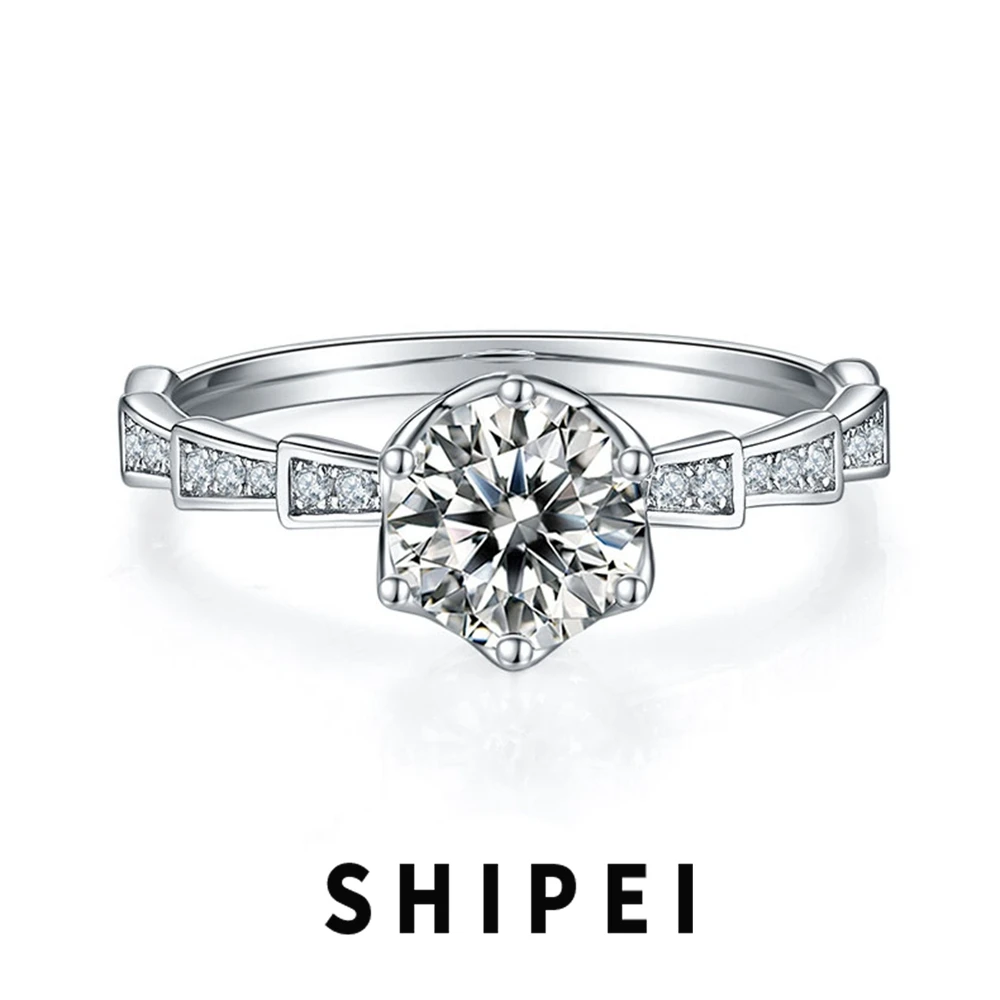 

SHIPEI 6.5MM D Moissanite Diamond Ring Fine Jewelry For Women Wedding Engagement Elegant Luxury 925 Sterling Silver Wholesale