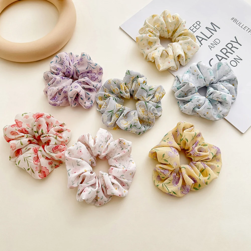 

Korean sweet Floral Scrunchies Hair Ties Accessories Chiffon Scrunchie Elastic Hair Bands Girls Ponytail holder Hair accessories