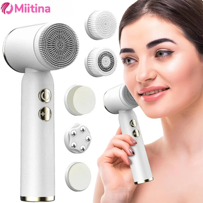 IPX6 Waterproof Electric Cleansing Brush 6 In1 Sonic Rotating Deep Cleansing Brush Remove Acne Pore Skin Rejuvenation Beauty