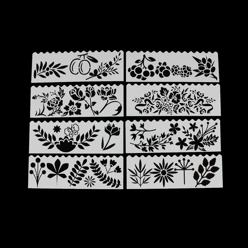 8pcs 비행기 음식 동물 여우 스텐실 템플릿 그림 그리기 도구 어린이 플라스틱 스텐실 눈금자 DIY 스크랩북 색칠 엠보싱