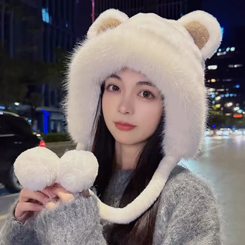 Lindo conjunto de gorro y bufanda con capucha de piel con orejas de oso