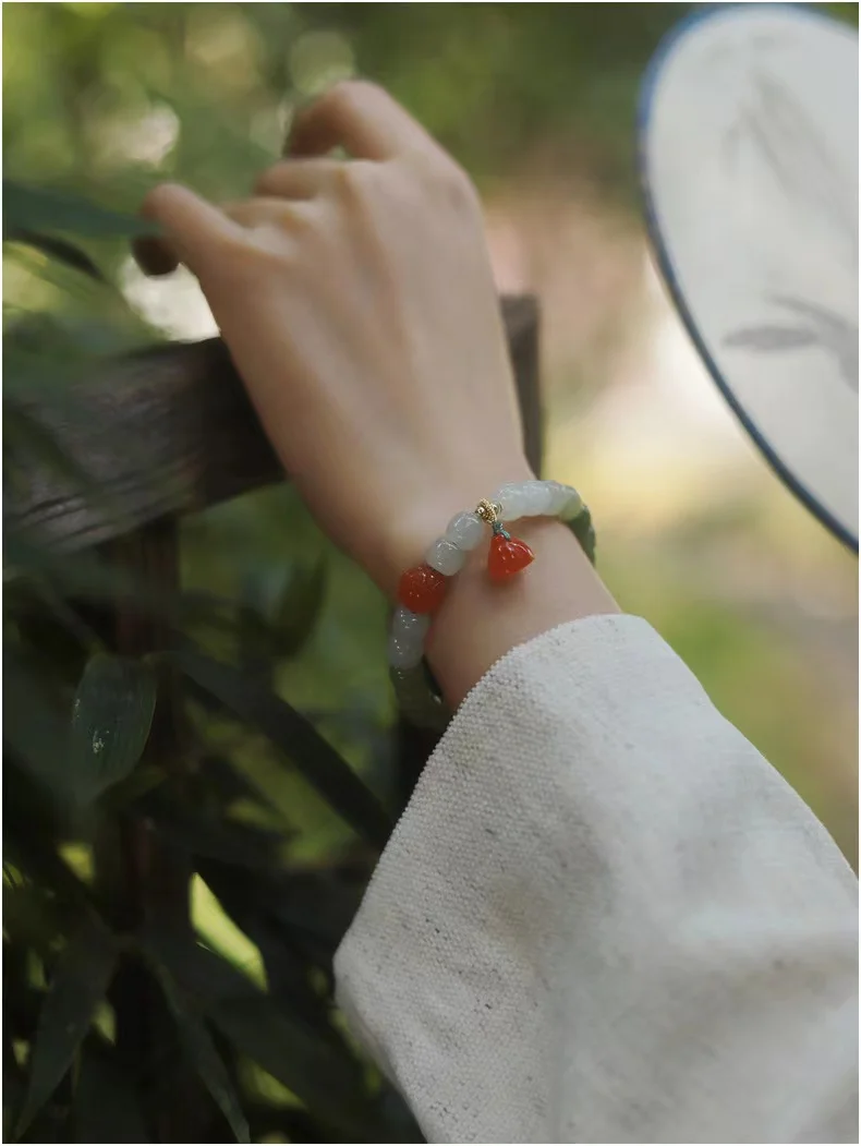 Hetian Jade 7mm Mit Lotus Blume Lotus String Armband Einzigen Kreis DIY frauen Armband hand Nephrit Material schmuck – Detail 1