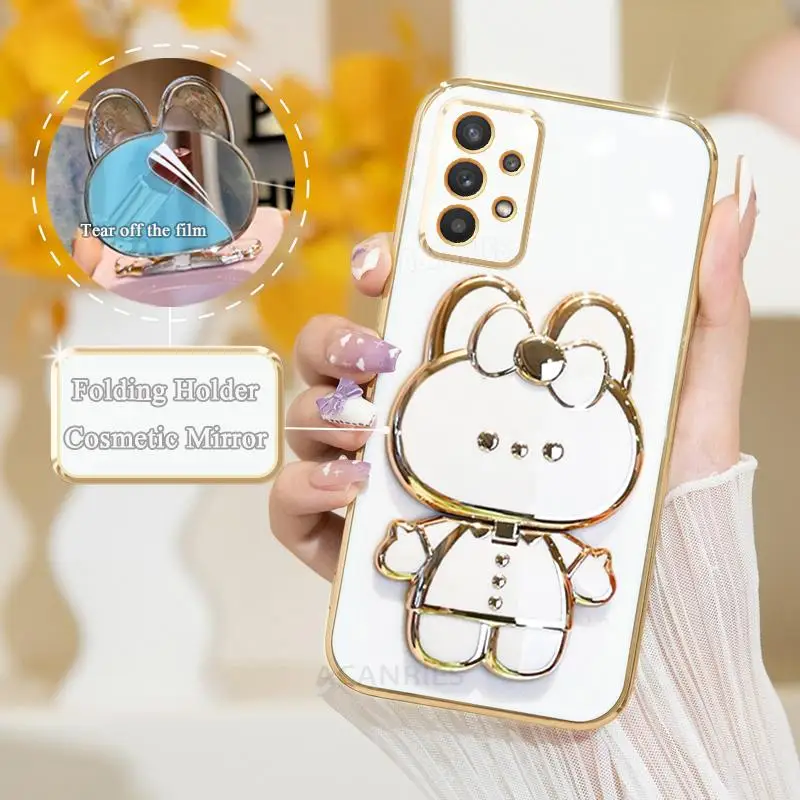 thumbnail image 1 of A 32 52 33 53 23 Luxury Plating Mirror Holder Case For Samsung Galaxy A52 A53 A32 A13 A23 A33 A73 A72 4g 5g Silicone Stand Cover, 1 of 5
