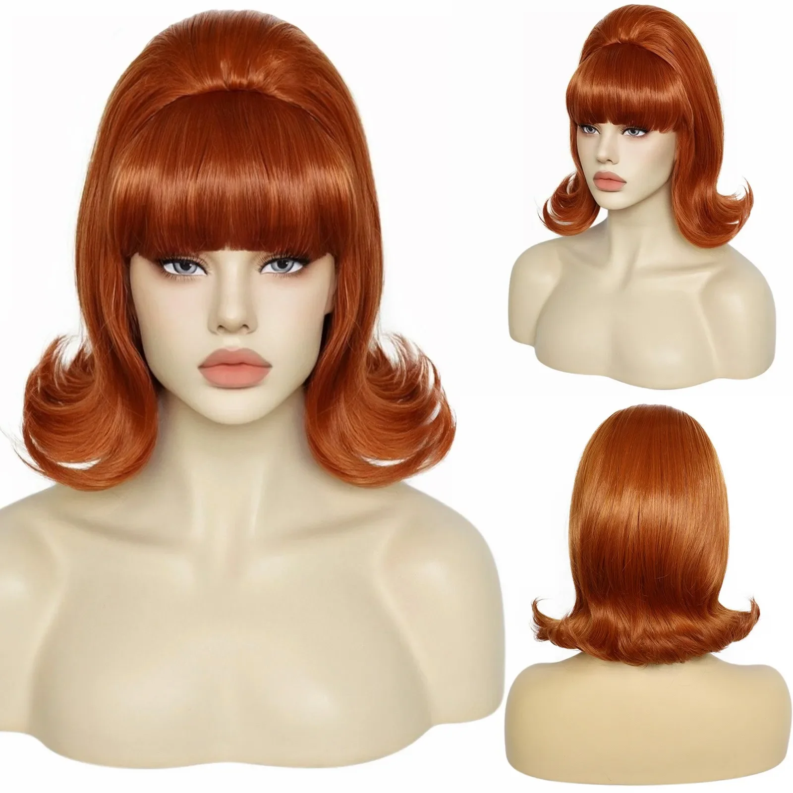 

Synthetic Hair Short 70s Pinup Pelucas 60s Black Retro Beehive Flip Wigs for Women Wig