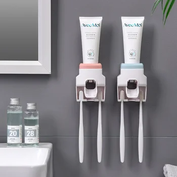 창의적인 벽걸이 자동 치약 디스펜서 및 소형 칫솔 홀더, 가족 샤워 욕실용 치약 압착기