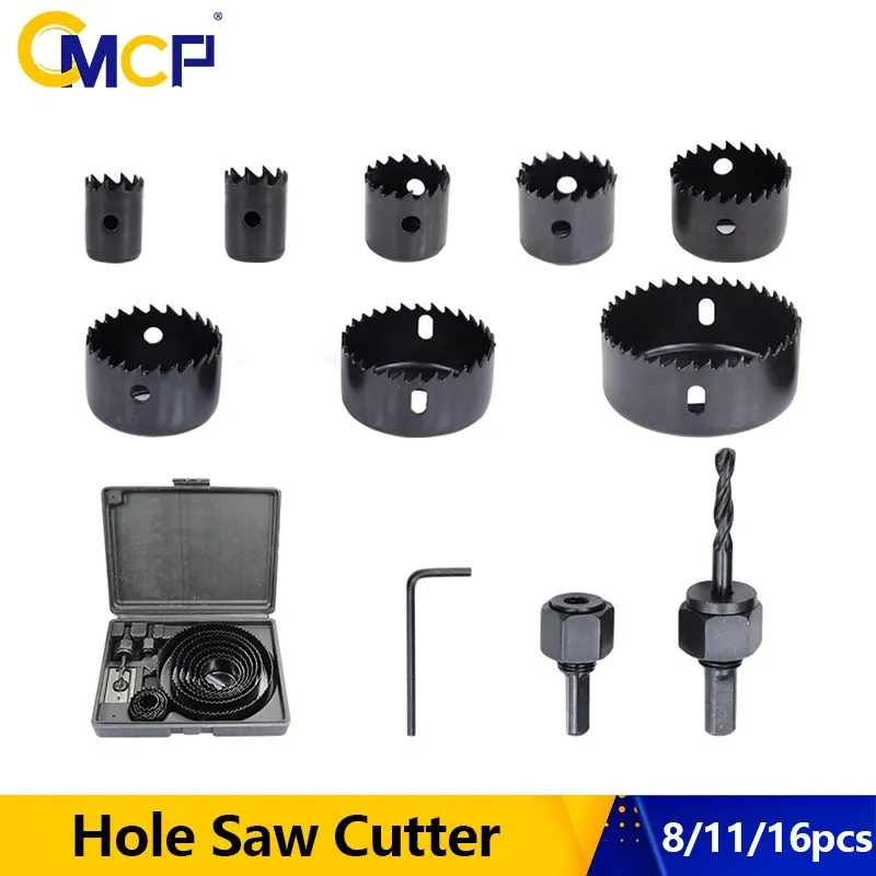 CMCP Hole Saw Cutter 8/11/16pcs 19-127mm Core Drill Bit for Drilling PVC Wood Gypsum Board Carbon Steel Wood Hole Saw Drill