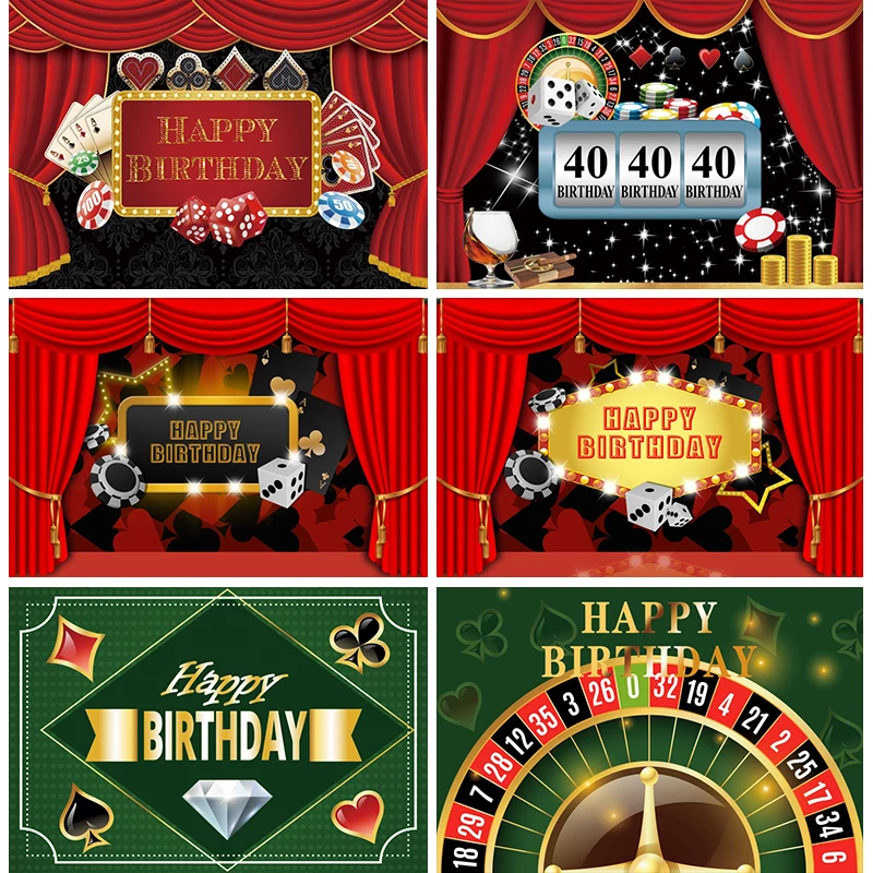 

Casino Theme Party Decorations Backdrop 30 Birthday Casino Background Photography Roulette Poker Chips Red Curtain Photo Banner