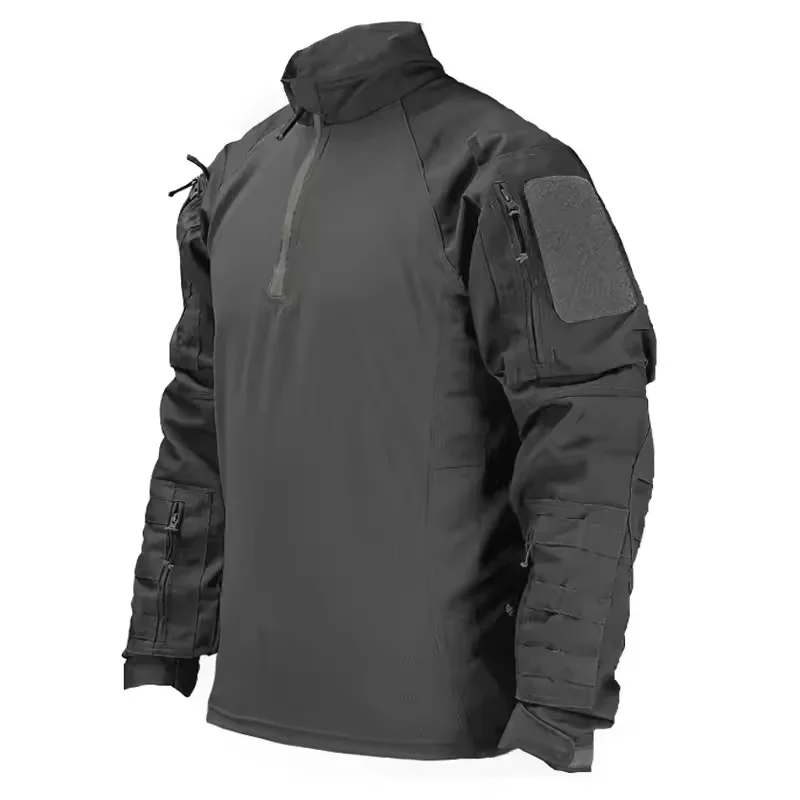 Men's Training Shirt Casual Tactical Top Camouflage Solid Long Sleeve Jacket Spring Autumn Wear-Resistant Outdoor