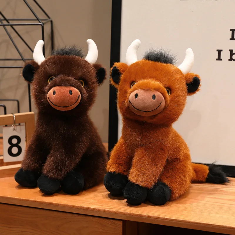 27cm Cute Highland Cow Plush Toys Stuffed Animal Toy Dolls Simulation Long Hair Cow Plush for Kids Birthday Gift Home Decoration