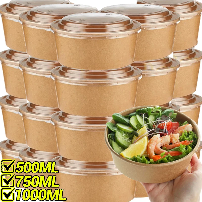 10-Pack Kraft Paper Salad Bowls with Lids Biodegradable Disposable Tableware for Meal P... - SKU KPSB2151 - UGI Packaging