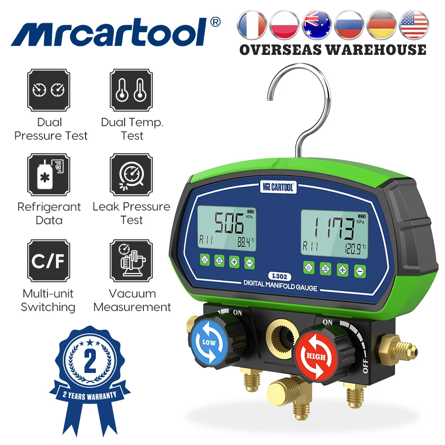 Mrcartool L302 Hvac Vacuum Pressure Temperature Tester Test Di Perdite Strumenti Di Refrigerazione Misuratore Digitale Del Collettore Testo