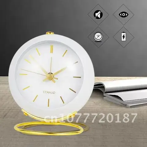 

Retro Small Analogue Silent Golden Clock Mini Cute Digital Dial Vintage Alarm Clocks Loud Table No Ticking Batter