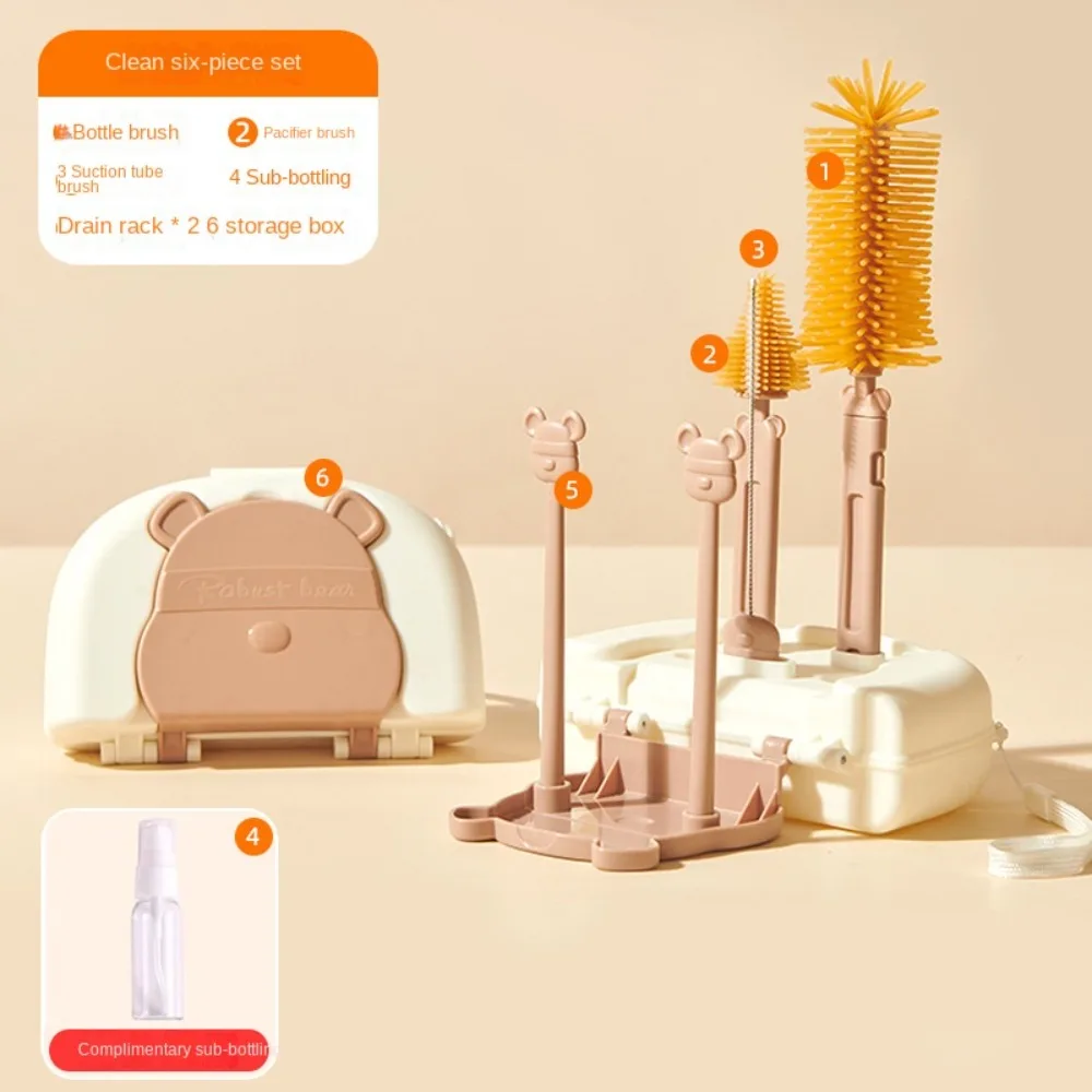 Multifunctional Bottle Cleaning Brush Set 8 in 1 Lion Glass Cup Washing Brush Silicone Storage Drain Rack