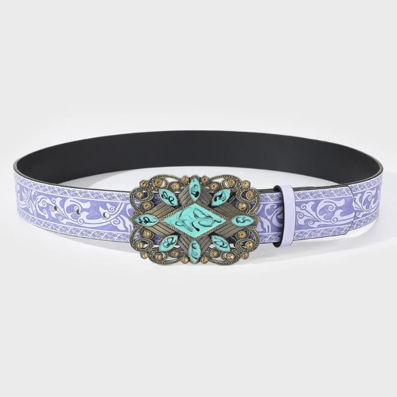 

Ethnic Jeans Belt Embossed Pattern Pin Buckle Belt Lady Accessories Waist Decors