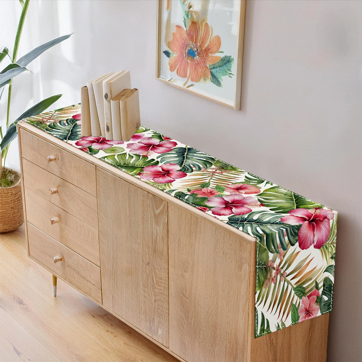 Tropical Floral Leaves Linen Table Runner Wedding Home Party Decor Spring Summer Themed Table Runners Kitchen Dining Table Decor 5