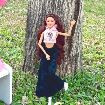Casual Supermodel BABI Doll Toy Fashion Hooded Vest + Wide Leg Pants Clothe Set 30cm 1/6 BJD Long Curly Hair Doll Joints Movable