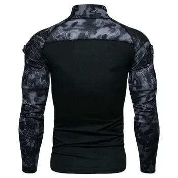 2024 Men's Military T-shirt Outdoor Elastic Fitness Camo Tactical Tops Long sleeved T-shirt Men Zipper Pocket Clothing 3