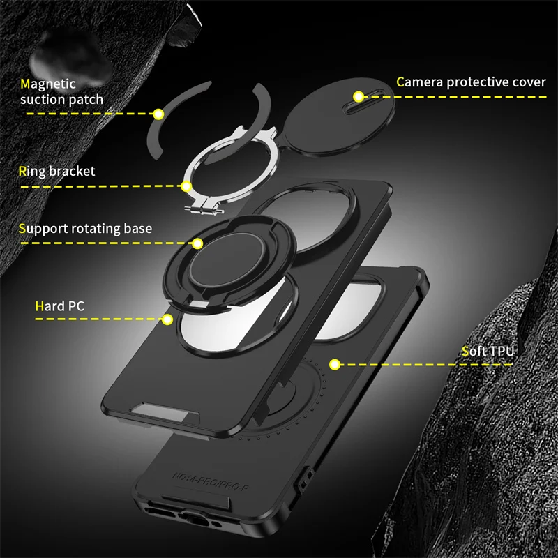 Armor Protective Case with Slide Lens Cover and Ring Stand