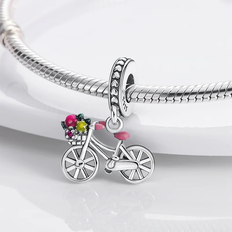 Charm Jewelry 925 Sterling Silver Airplane Train Pink Car Bike Charms For Pendant Bracelet