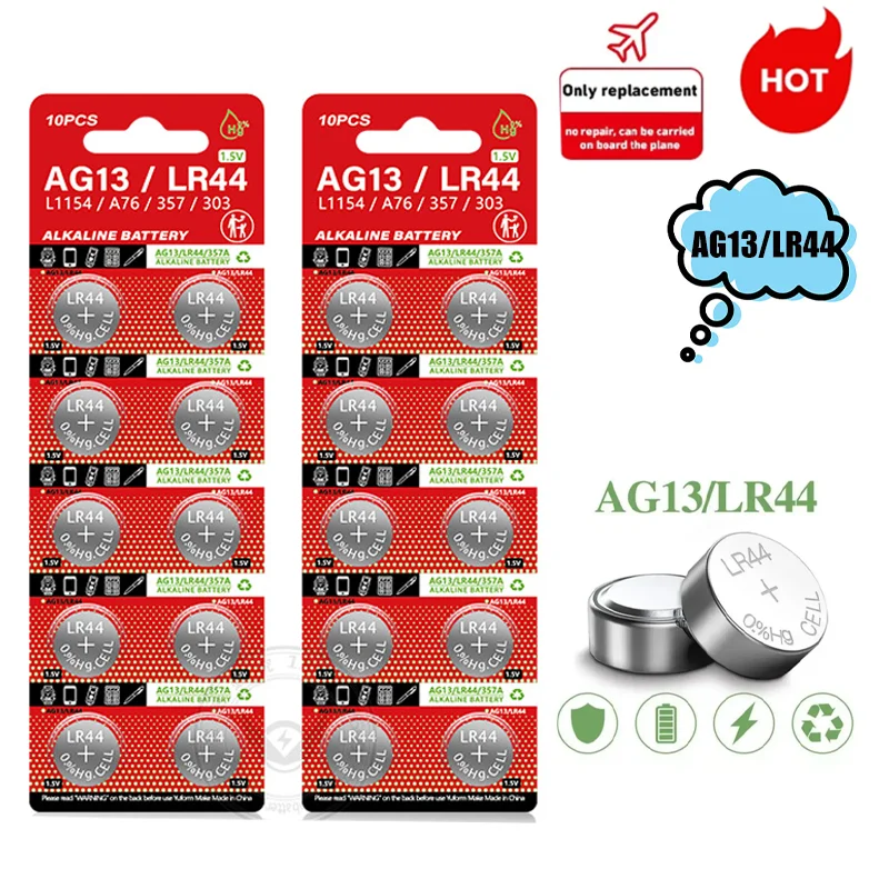 

New AG13 LR44 A76 357 357A LR1154 SR1154 SR44 1.55V Alkaline Battery for Watch Calculator Car Key Remote Clock Button Coin Cell