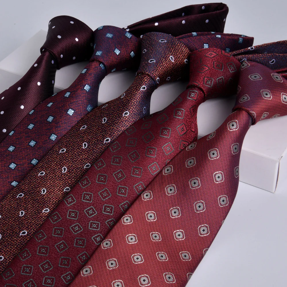 

8CM Tie For Men Wedding Groom Groomsman Burgundy Necktie Striped Jacquard Business Gravatas De Luxo Para Homes Dress Accessories