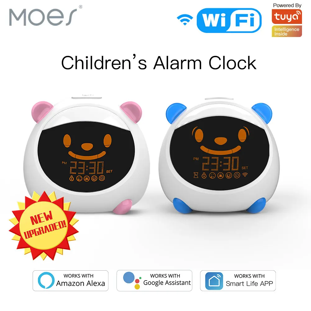 Wifi Smart Kids' Alarm Sleep Trainer Clock Light Sound Expression Smart Life Tuya App Voice