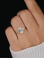 Elegant 925 Sterling Silver Zircon Ring - Golden White Oval Design, High - Quality Fine Jewelry - 8 (Golden)